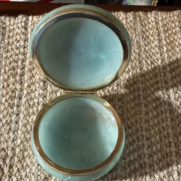 Round Floral Powder Box in Seafoam Green ventige genuina - Picture 2 of 5